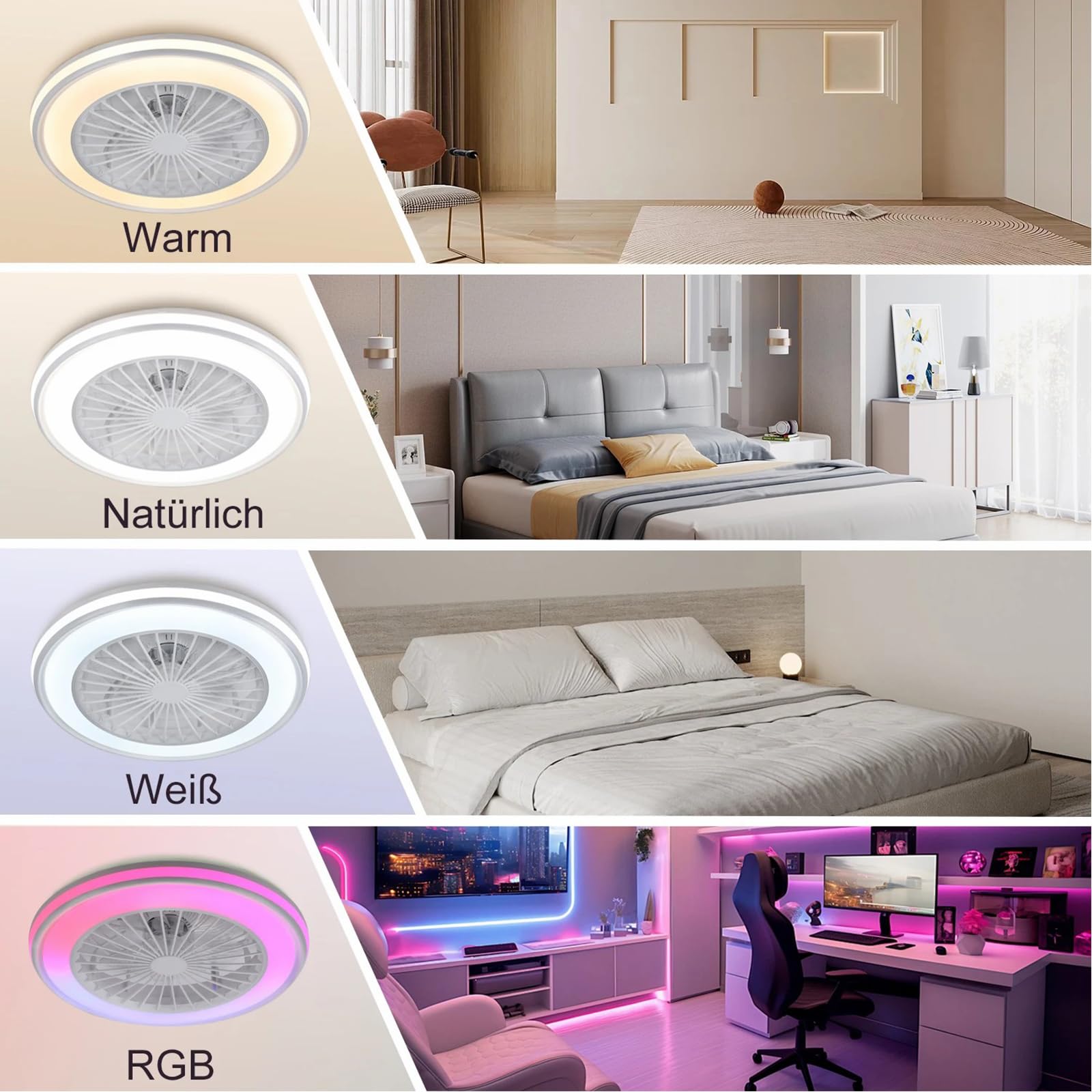 Ø50CM RGB Lampada Ventilatore Soffitto con Telecomando per Soggiorno | LED Lampadario Ventilatore con Altoparlante Bluetooth 6 Velocità Reversibile Dimmerabile Timer APP per Camera da Letto