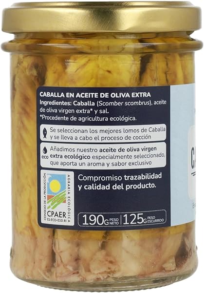 PLANETA HUERTO | Pack 3x Caballa en Aceite de Oliva Virgen Extra 190 g, Conserva Ecológica Artesanal - Caballa en Conserva Rica en Omega‑3 DHA, Fuente de Proteína Natural y Sabor Mediterráneo - 3