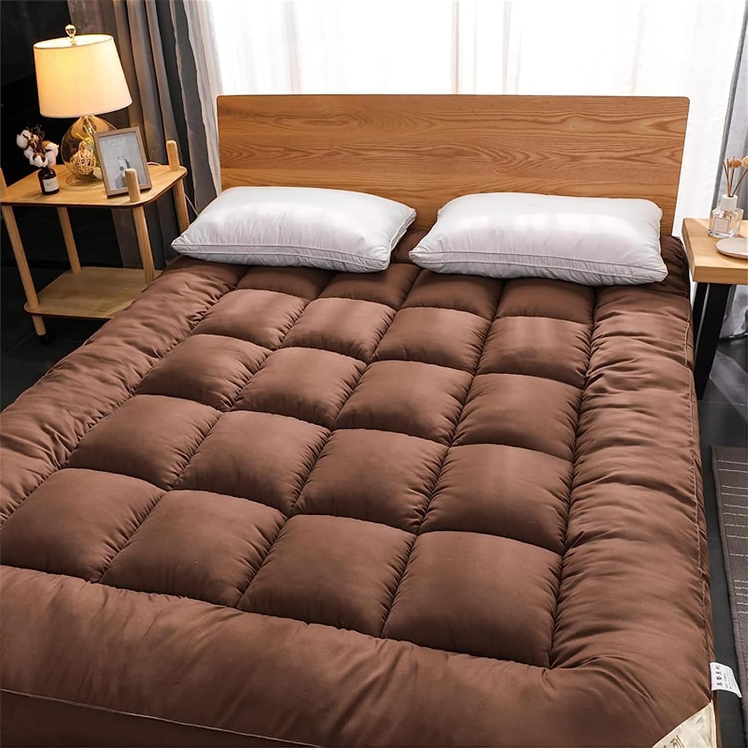 Matelas futon japonais pliable 180x200 cm marron pour lit de sol tatami