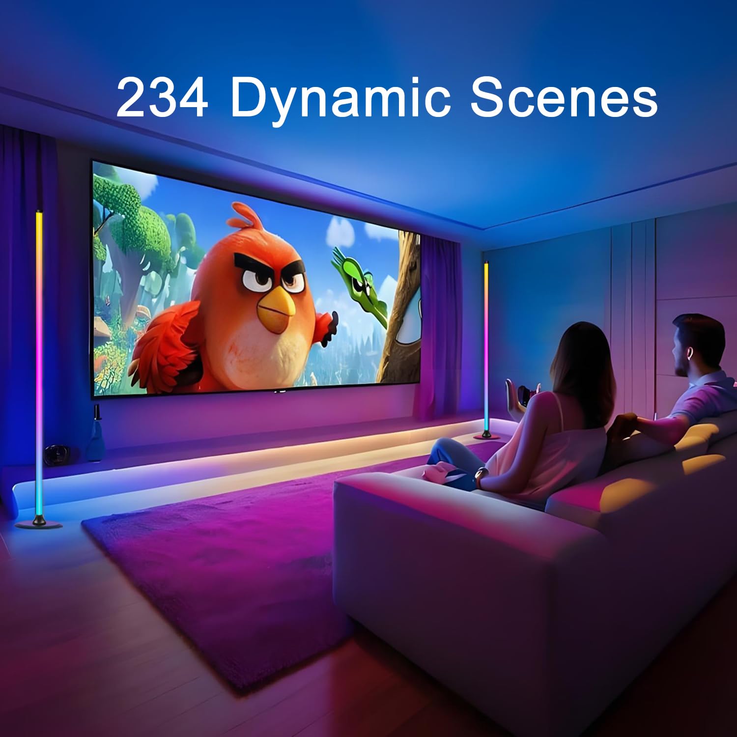 Lampe sur Pied LED 1 Pièces 1,2 m–Lampadaire Dimmable RGBW pour Salon avec Télécommande et Application,16 Millions de Couleurs,Sync musique,234 Modes Dynamiques,33 Modes Thématiques–Noir