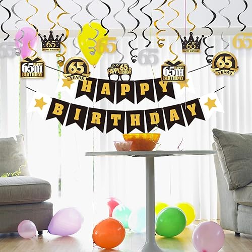 Miniatura 7 de LINGTEER Happy 65th Birthday Decorations Set - 12Pcs Black & Gold Swirls Streamer,Happy Birthday Bunting Banner,Cheers to 65 Years Old Bday Party