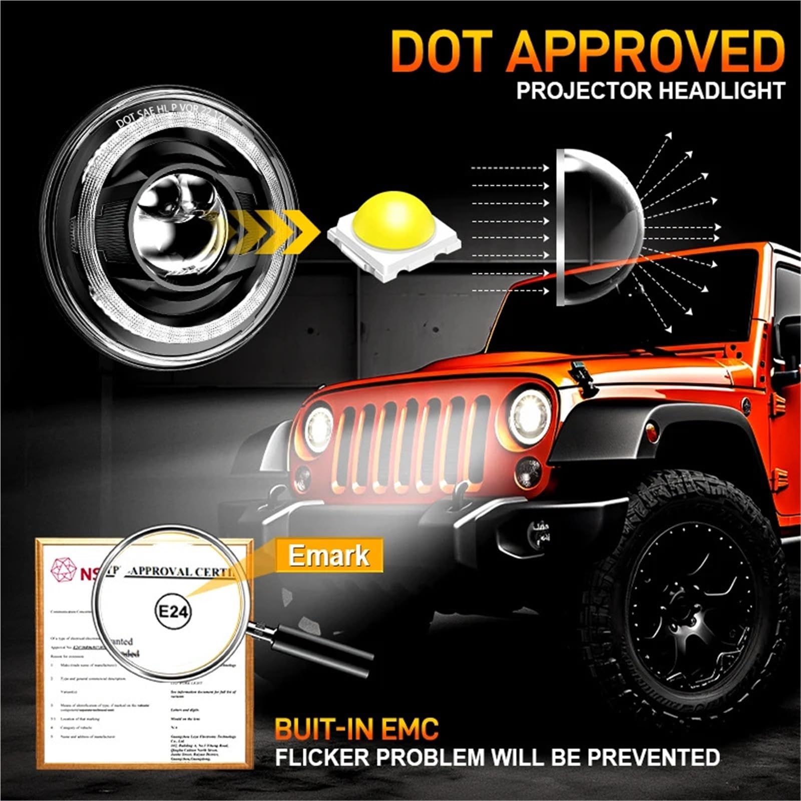 fari anteriori auto Faro universale a LED da 7 pollici per auto e moto, Hi-Lo con Halo Angel Eyes Fanali anteriori