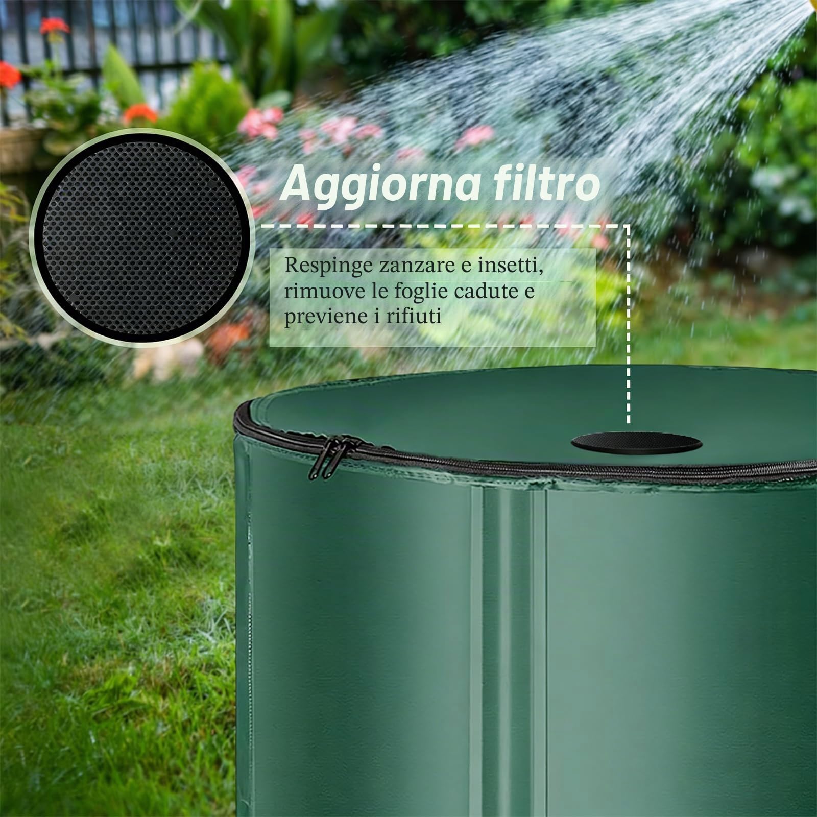 Serbatoio per Acqua Piovana 250L con Supporto e Rubinetto, PVC Pieghevole, Serbatoio per Acqua Piovana UK, Verde Militare