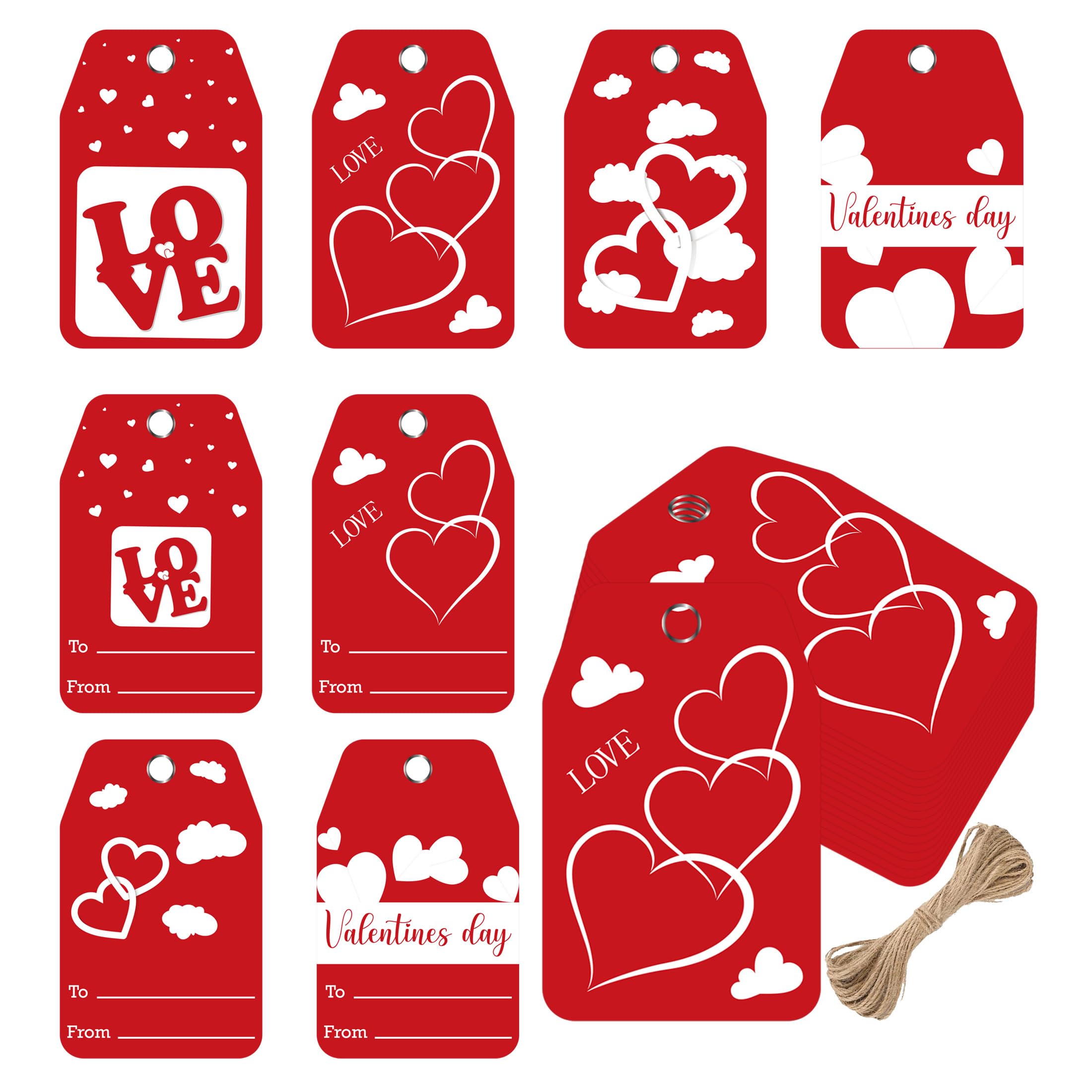 Happy Valentine's Day Gift Tags with String Sweet Themed Thank You Gift Tags 2 x 3.5 Inch