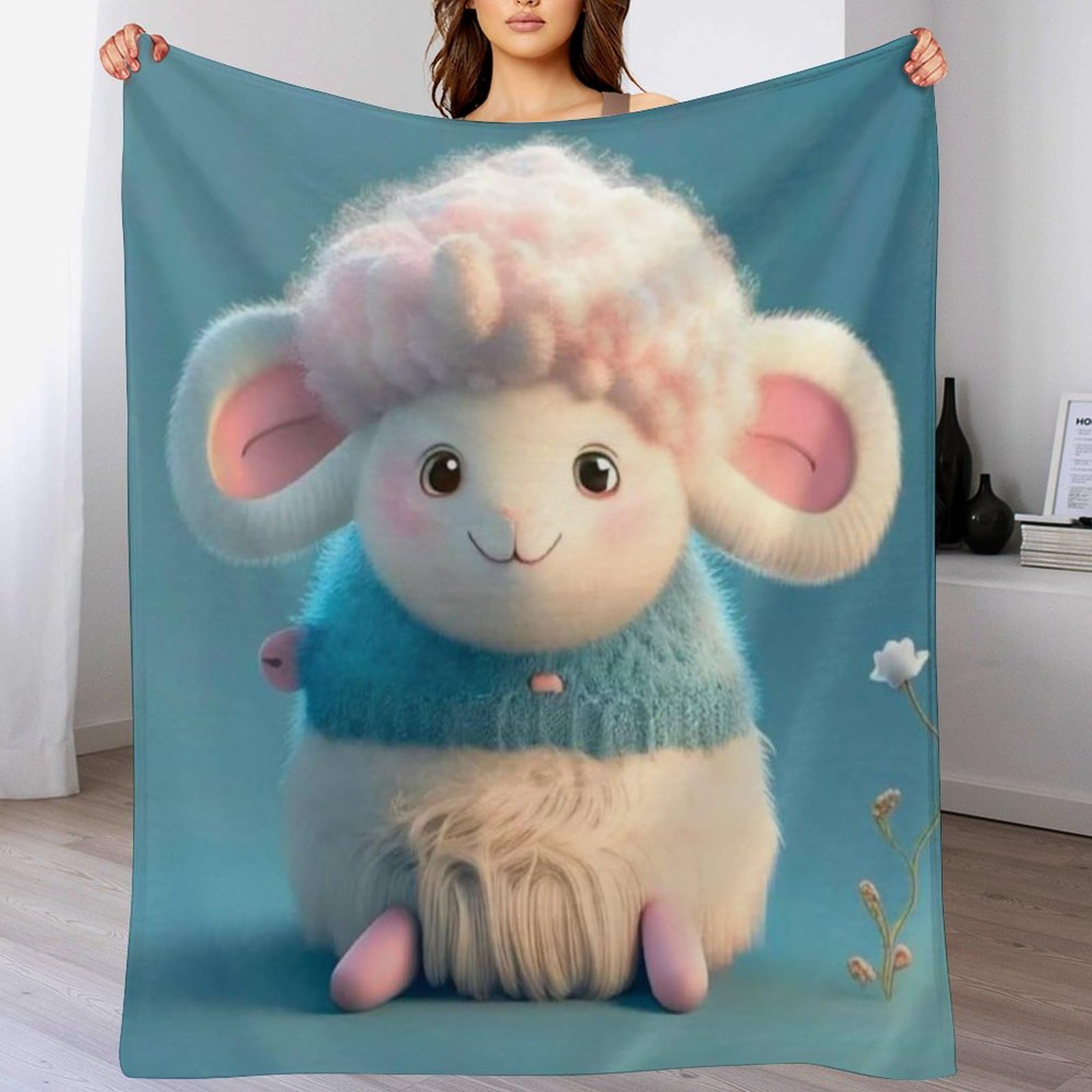 Couverture Mouton Mignon chaude et lavable en machine de 100x130 cm pour canapé douillet