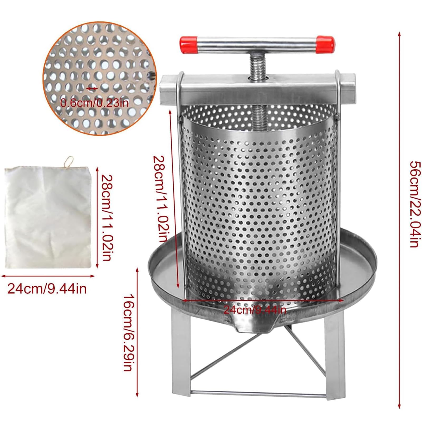 Extractor Manual De Miel De Acero Inoxidable, Extractor De Miel con Bolsa De Filtro, 3 Marcos De Panal, Accesorio para Apicultores, Diseño Resistente a La Oxidación