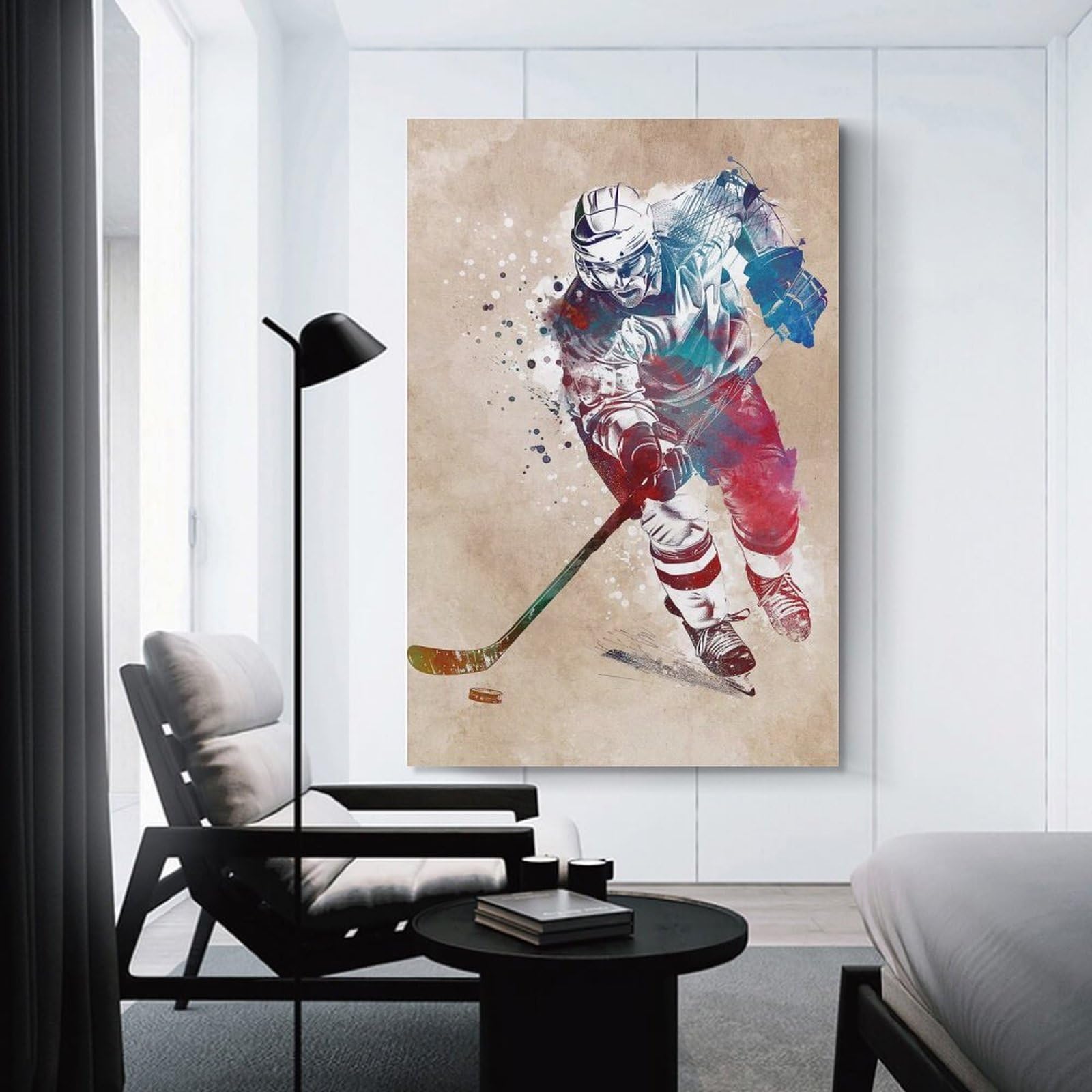 Junmoney Room Decor Wall Art Hockey Player Sport Art, 20x30inch(50x75cm), for Gallery Wall Layouts in Home Or Office, Home Wall Art for Statement Displays