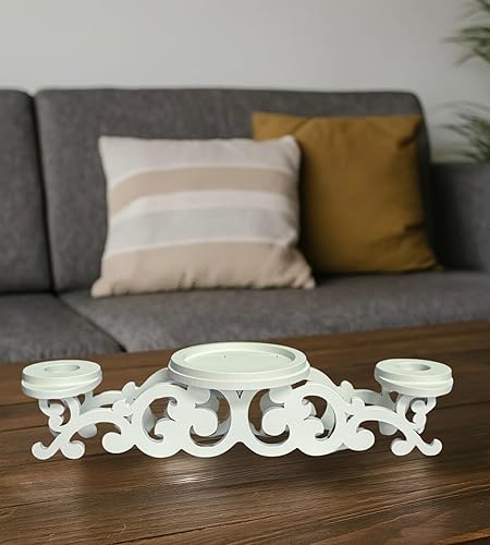 Miniatura 5 de Wooden Unity - Portavelas triple de una pieza, hecho a mano de madera natural, pintado en acabado blanco seguro de primera calidad, se adapta a 2