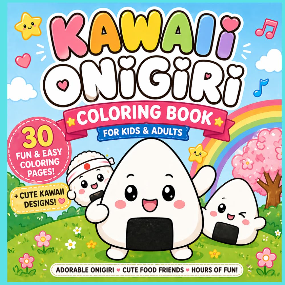 Kawaii Onigiri Coloring Book for Kids & Adults: 30 Fun & Easy Coloring Pages with Cute Japanese Food Designs