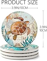 Vista 3 de Teivio Posavasos de piedra absorbente con temática de vida marina para bebidas, base de corcho con soporte, decoración costera con tema de playa