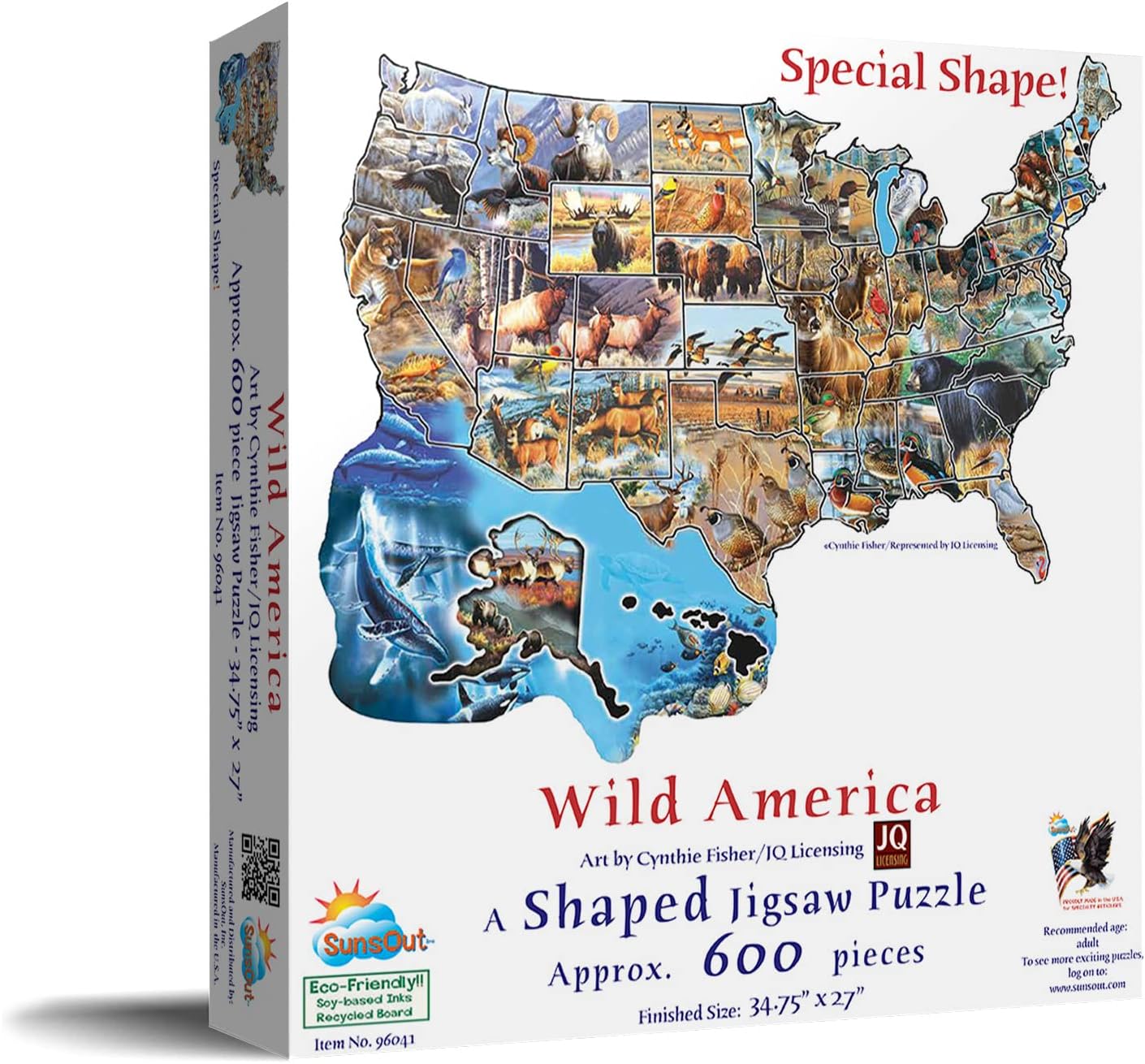 SUNSOUT INC - Wild America - 600 pc Special Shape Jigsaw Puzzle by Artist: Cynthie Fisher - Finished Size 34.75" x 27" - MPN# 96041