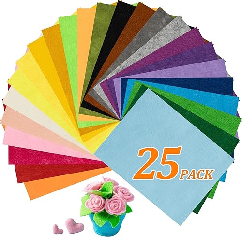 Sukh 25 hojas de fieltro de colores, 8 x 12 pulgadas y 0.039 in de grosor, tela no tejida para manualidades, corte, costura, modelado, adecuado para
