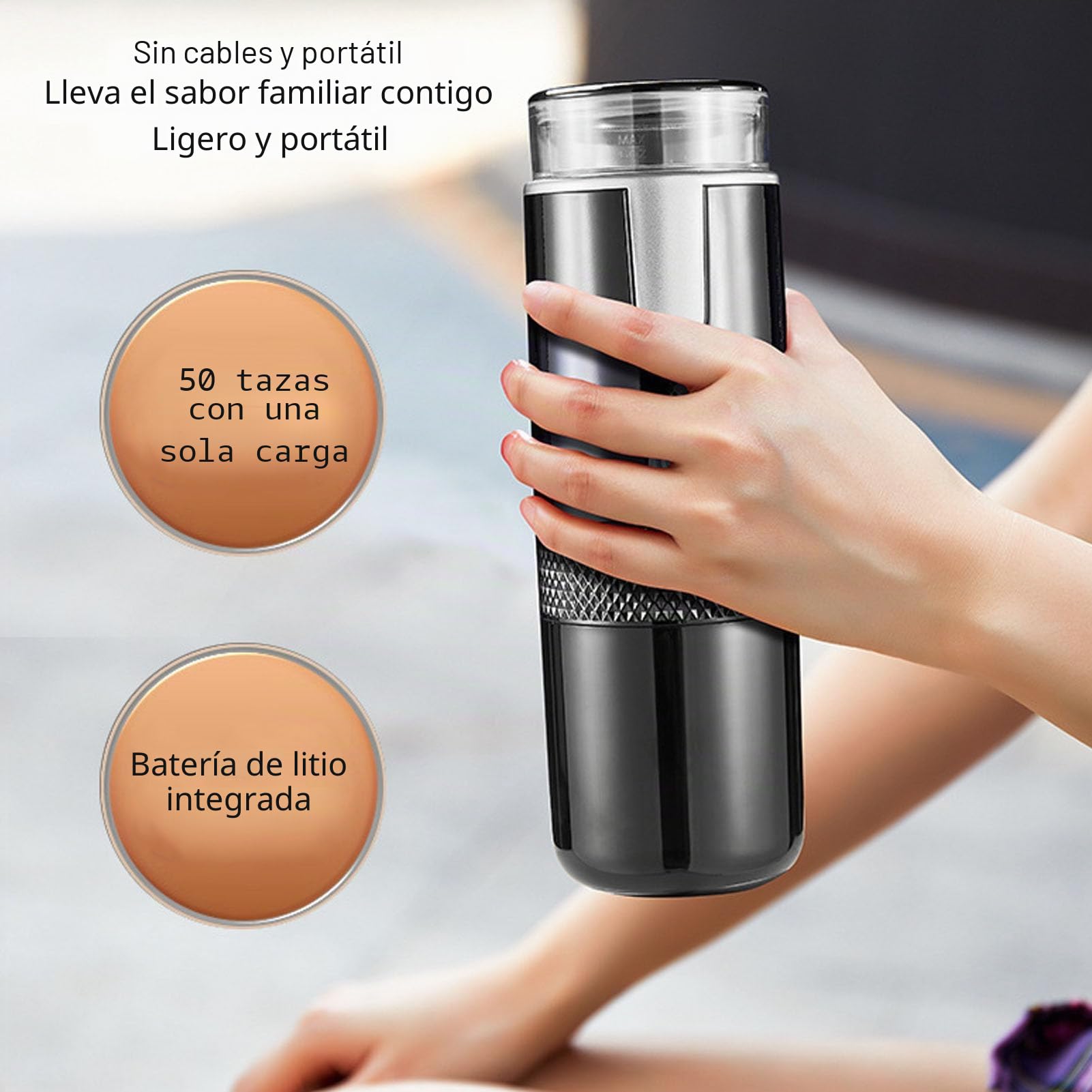 Cafetera portátil mini, inalámbrica, recargable tipo C, con batería de 1200 mAh, ideal para viajes y camping. Compatible con cápsulas K-Cup y café americano.