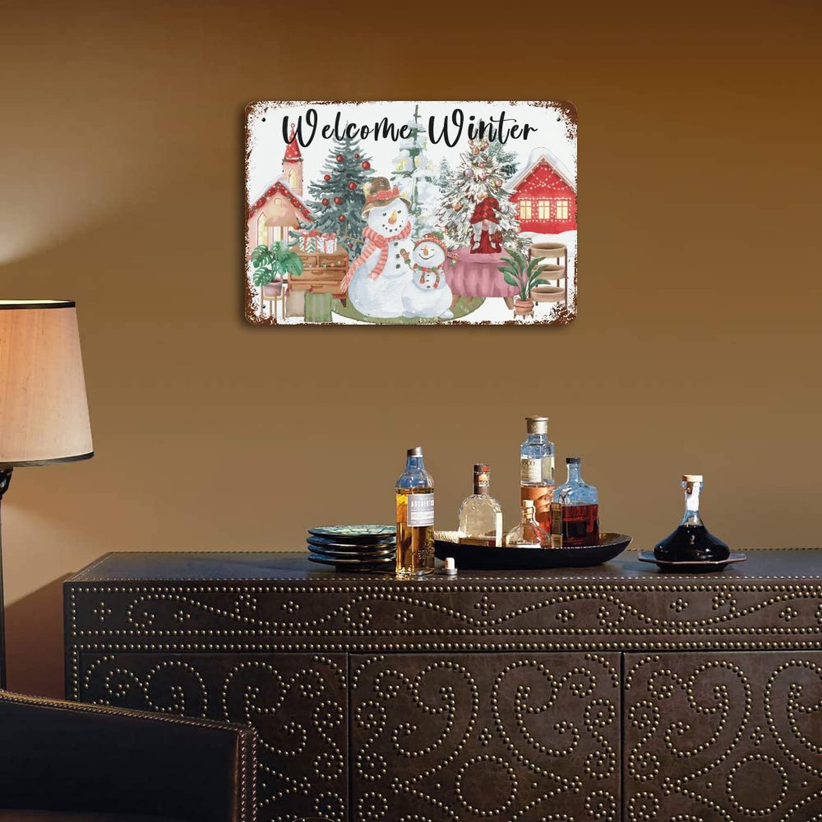 Christmas Welcome Winter Snowman Metal Sign Santa Christmas