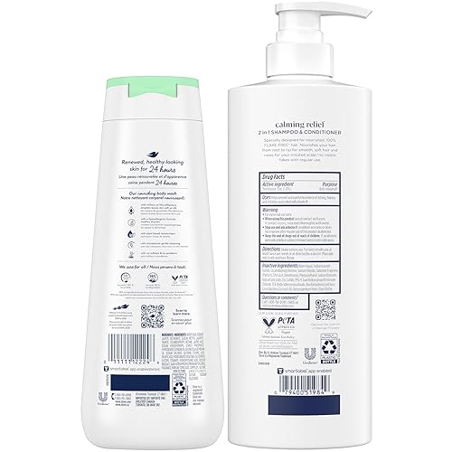 Miniatura 2 de Dove Champú y acondicionador para la caspa 2 en 1, alivio calmante DermaCare con piritiona zinc + gel de baño Dove para pieles sensibles, alivio de