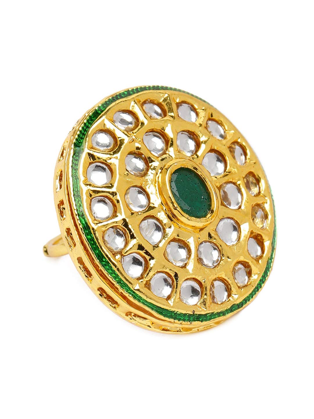 ZAVERI PEARLS Green Stone & Kundan Bridal Collection Brass Adjustable Finger Ring For Women-ZPFK10115 (B08YF4GBLL) Amazon Price History, Amazon Price Tracker