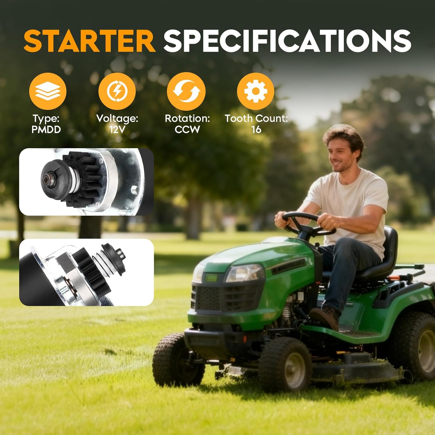 Starter for 410-22003, John Deere, and United Tech, Starter Motor for Lawn Mower, Agricultural Machinery, and Heavy Equipment, 1972-2002 7HP-18HP Engines 390838, 391423, SBS0001