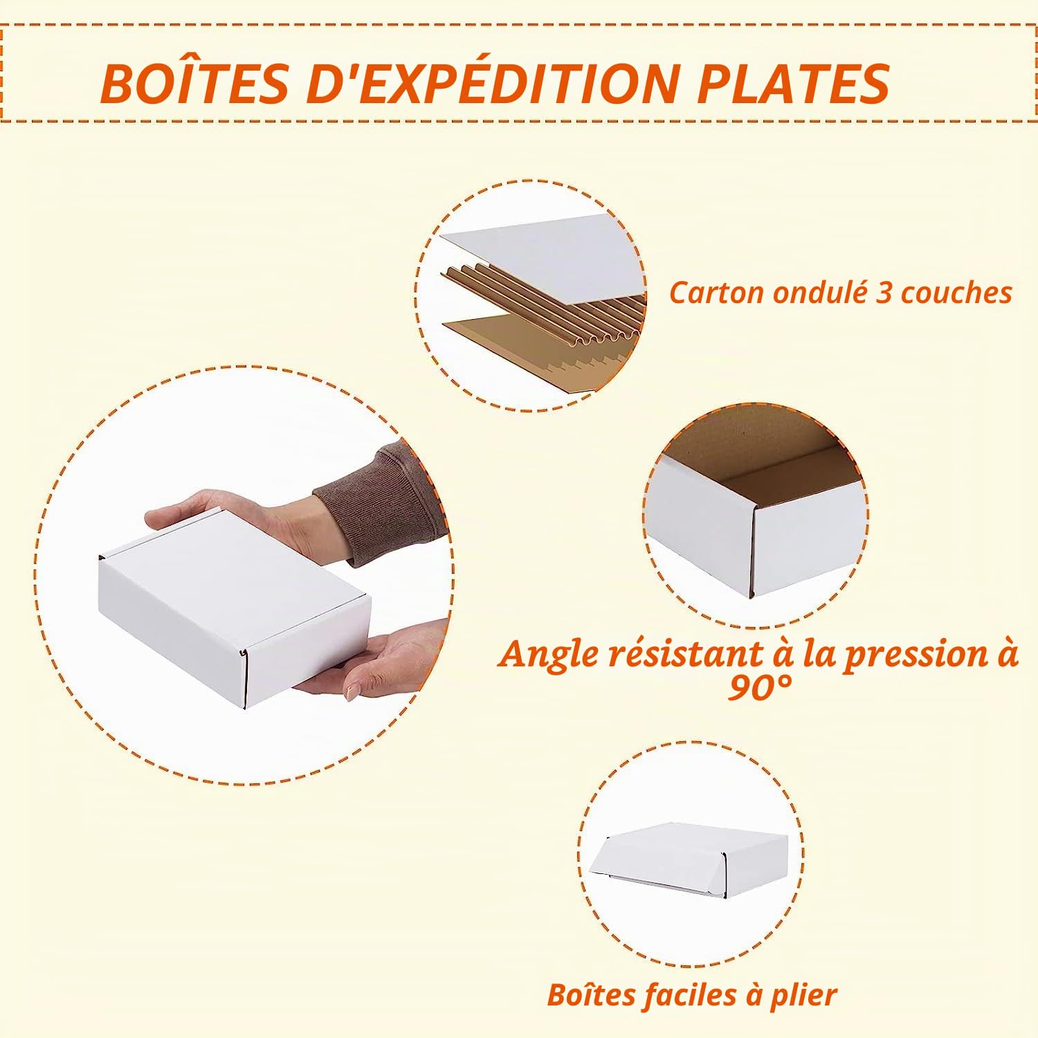 Petite Boîte Carton d'Expédition 178x127x51mm Lot de 50 Pliable Blanc