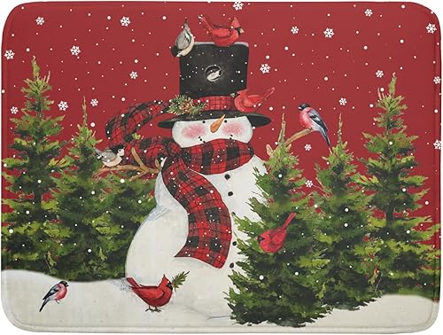 Tapete de secado de platos de muñeco de nieve de Navidad para encimera de cocina, 18 x 24 pulgadas, copo de nieve cardenal Let It Snow, tapete de