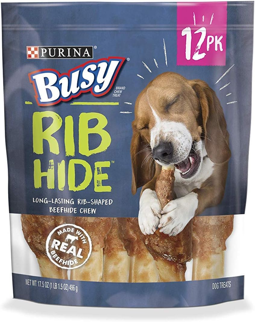 Busy Purina Busy Small/Medium Breed Dog Rawhide Treat, Rib Hide - 12 ct. Pouch