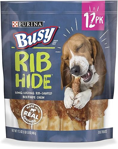 PURINA Busy Golosina de cuero crudo para perros de raza pequeñamedia, piel de costilla - 12 ct. bolsa