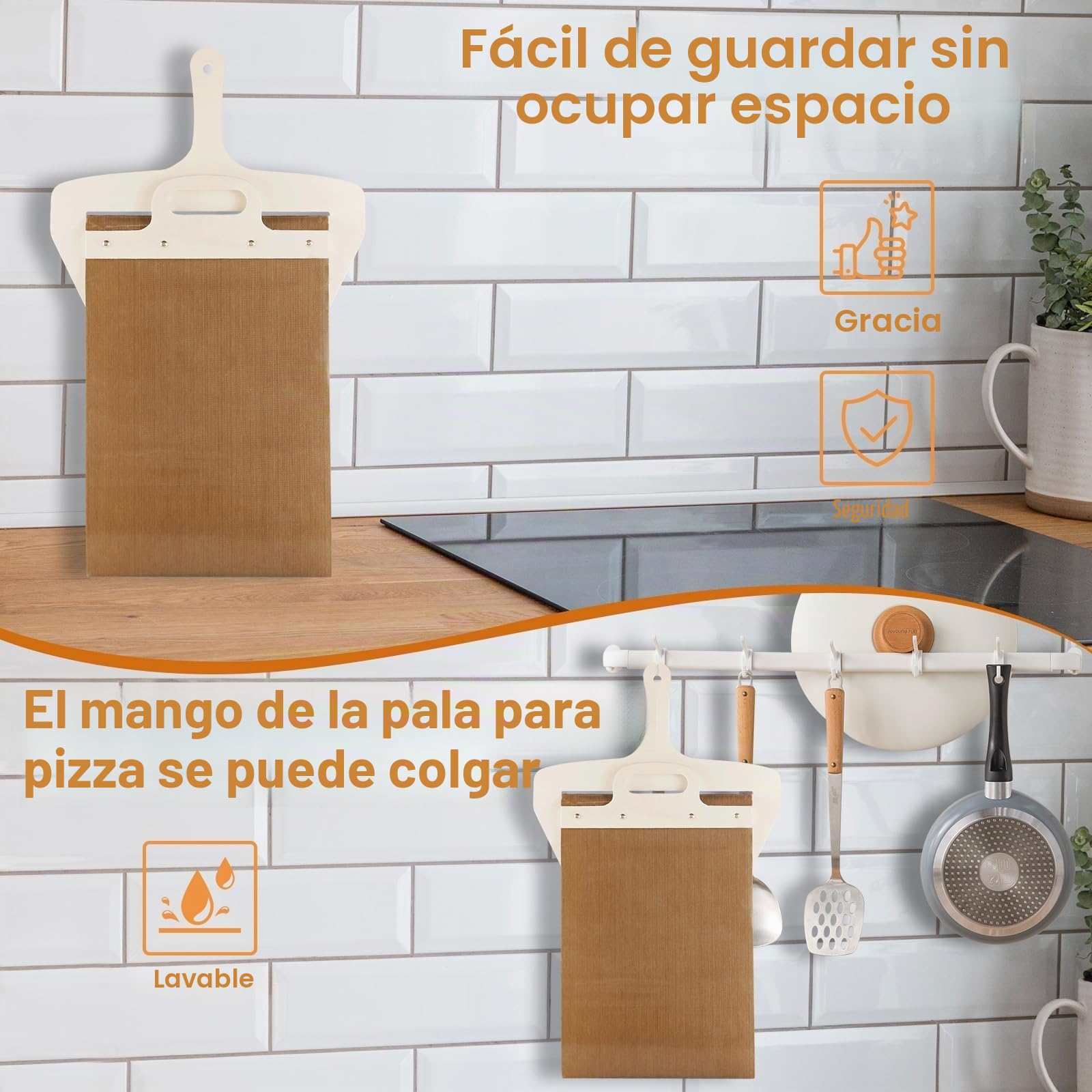 Cuchara de pizza deslizante - es la herramienta perfecta para transferir pizzas,Empujador de pizza deslizante con mango,Herramienta de espátula para hornear pizza de madera,Herramienta profesional