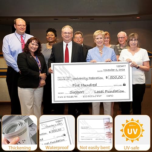 Miniatura 8 de SAYANG Cheque gigante reutilizable  30 x 16 pulgadas cheque falso gigante para donaciones de dotación, gran tamaño en blanco de cartón a cuadros