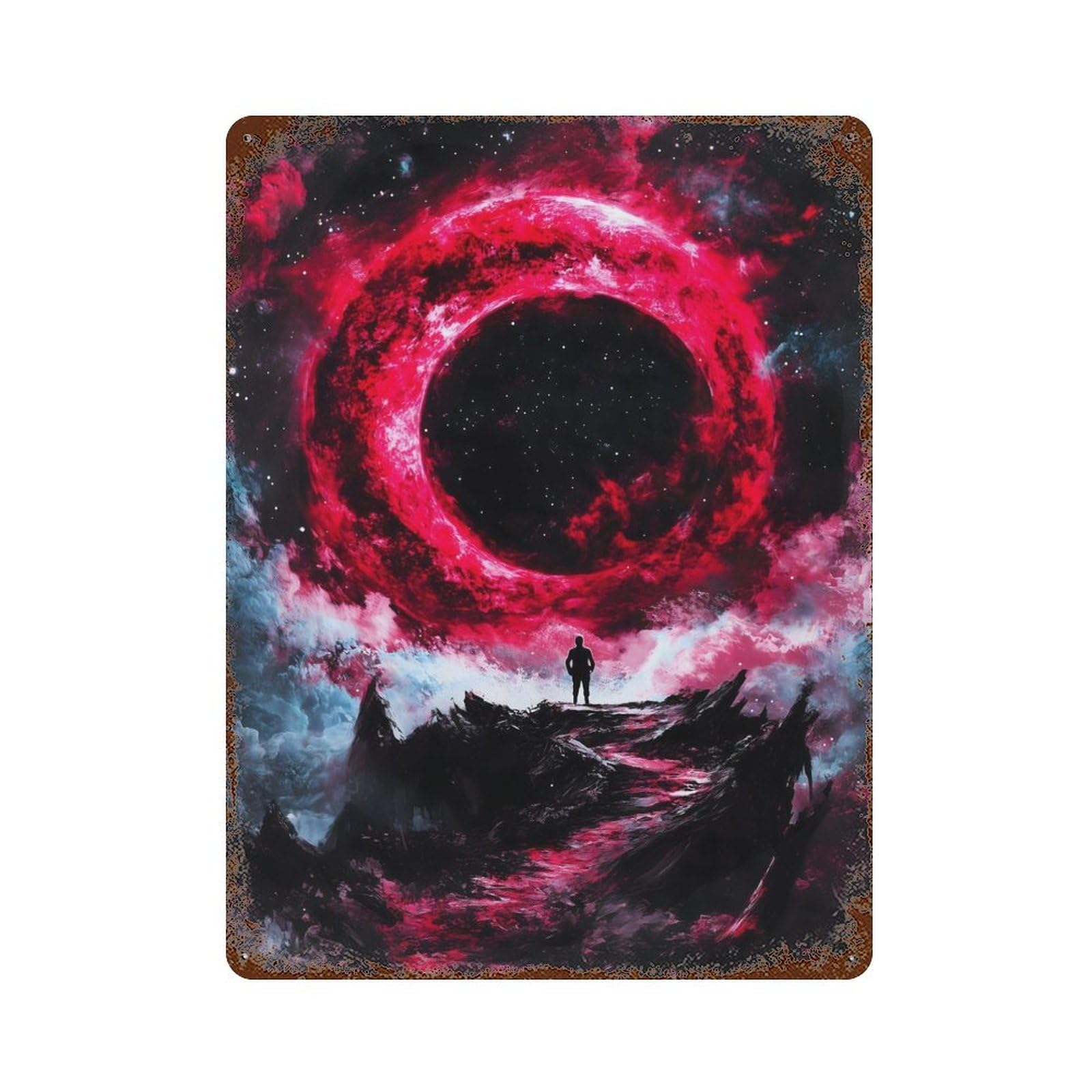 Red Ring Nebula Vintage Rust Metal Sign 15.7"x11.8", Farmhouse Wall Decor for Garage, Pub Or Kitchen