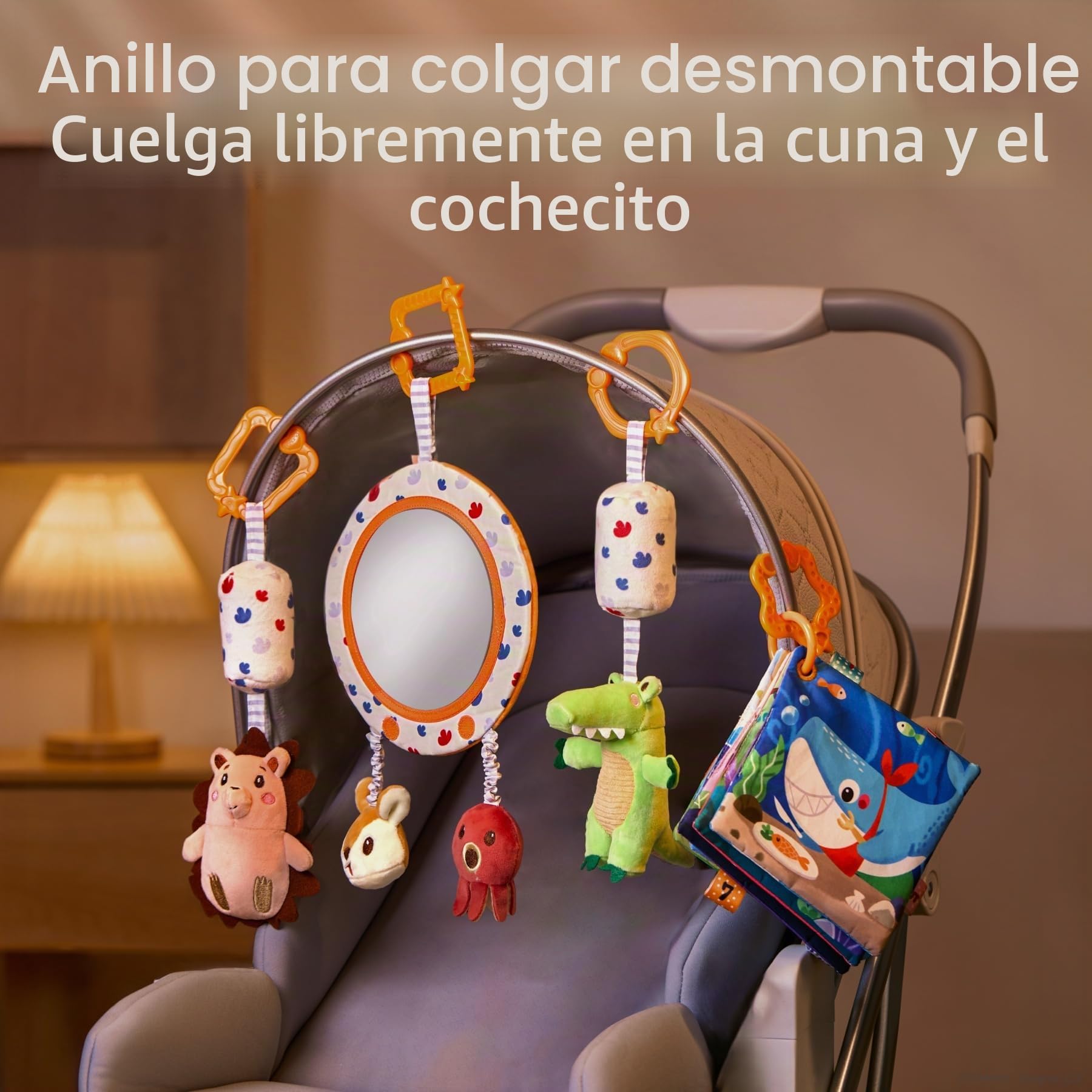 TUMAMA KIDS Juguetes Bebé con Sonajero, Espejo y Libro Blando, Juguetes Montessori Sensoriales Bebe, Regalo Bebe Recien Nacido Niño Niña 0 3 6 9 12 Meses