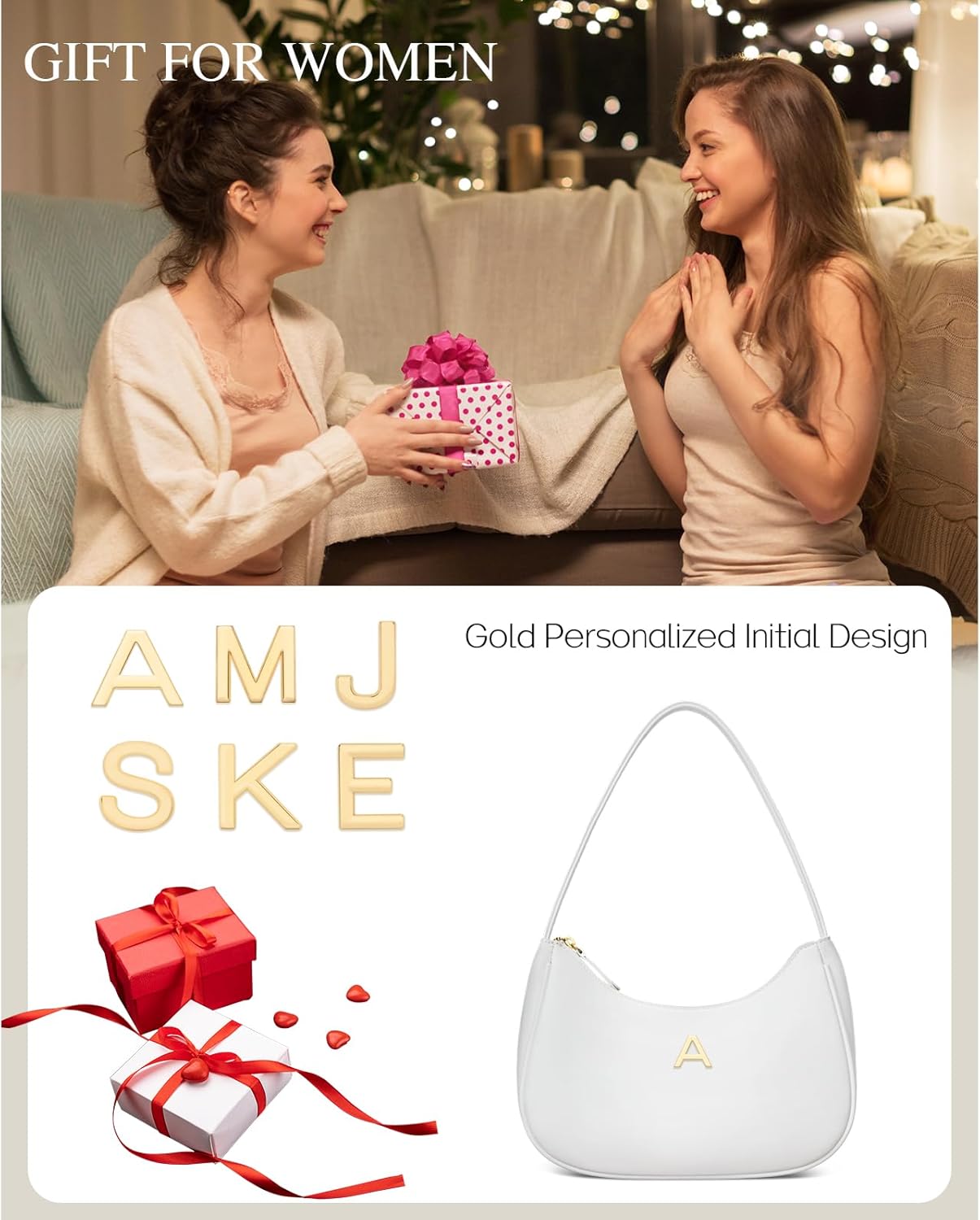 Shoulder Bag for Women Hobo Tote Clutch Handbags with Gold Initial
