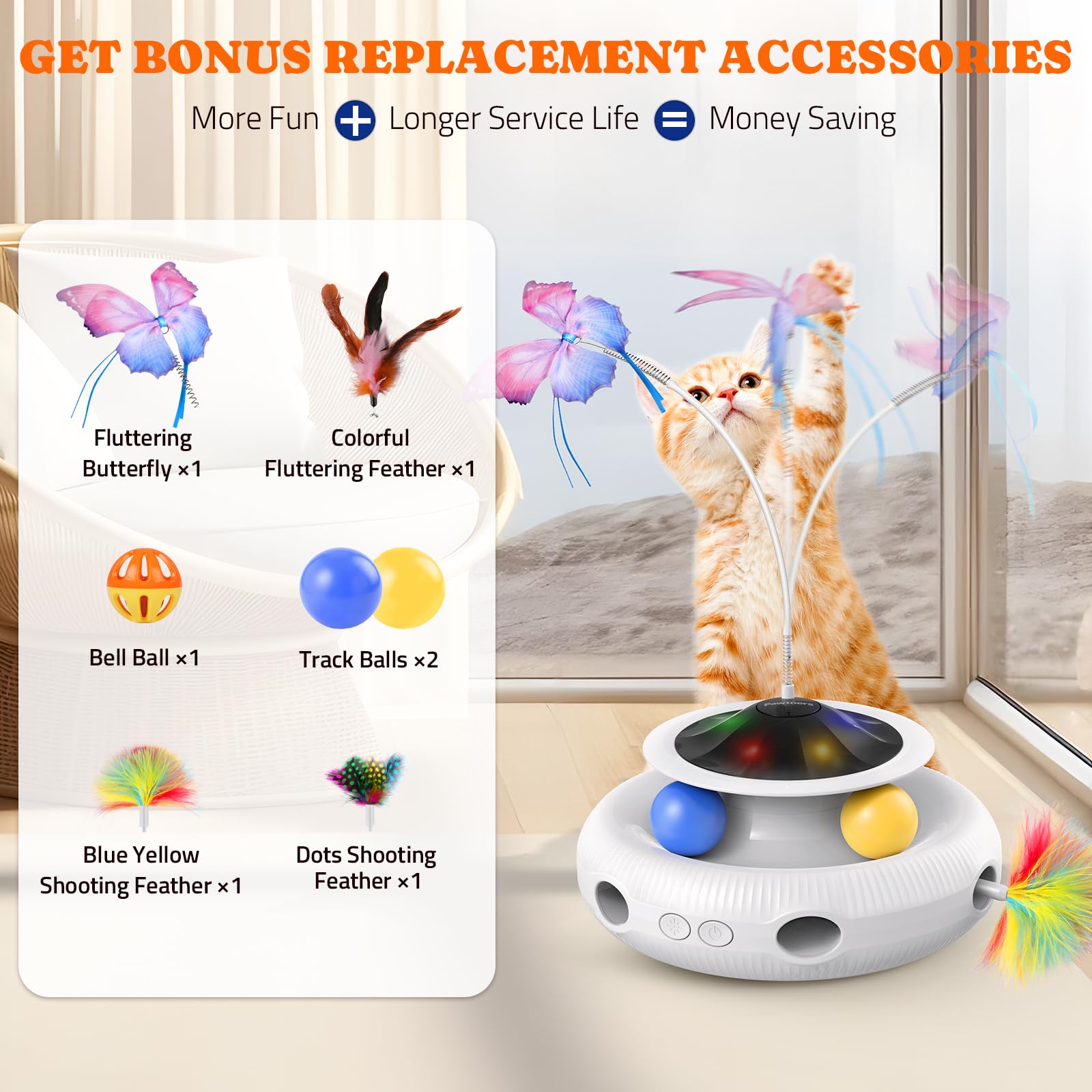 Pawtners Giocattolo interattivo automatico per gatti 3 in 1, per gatti da interni, ricaricabile, interattivo, con farfalla svolazzante, palline e piuma Abumsh in movimento