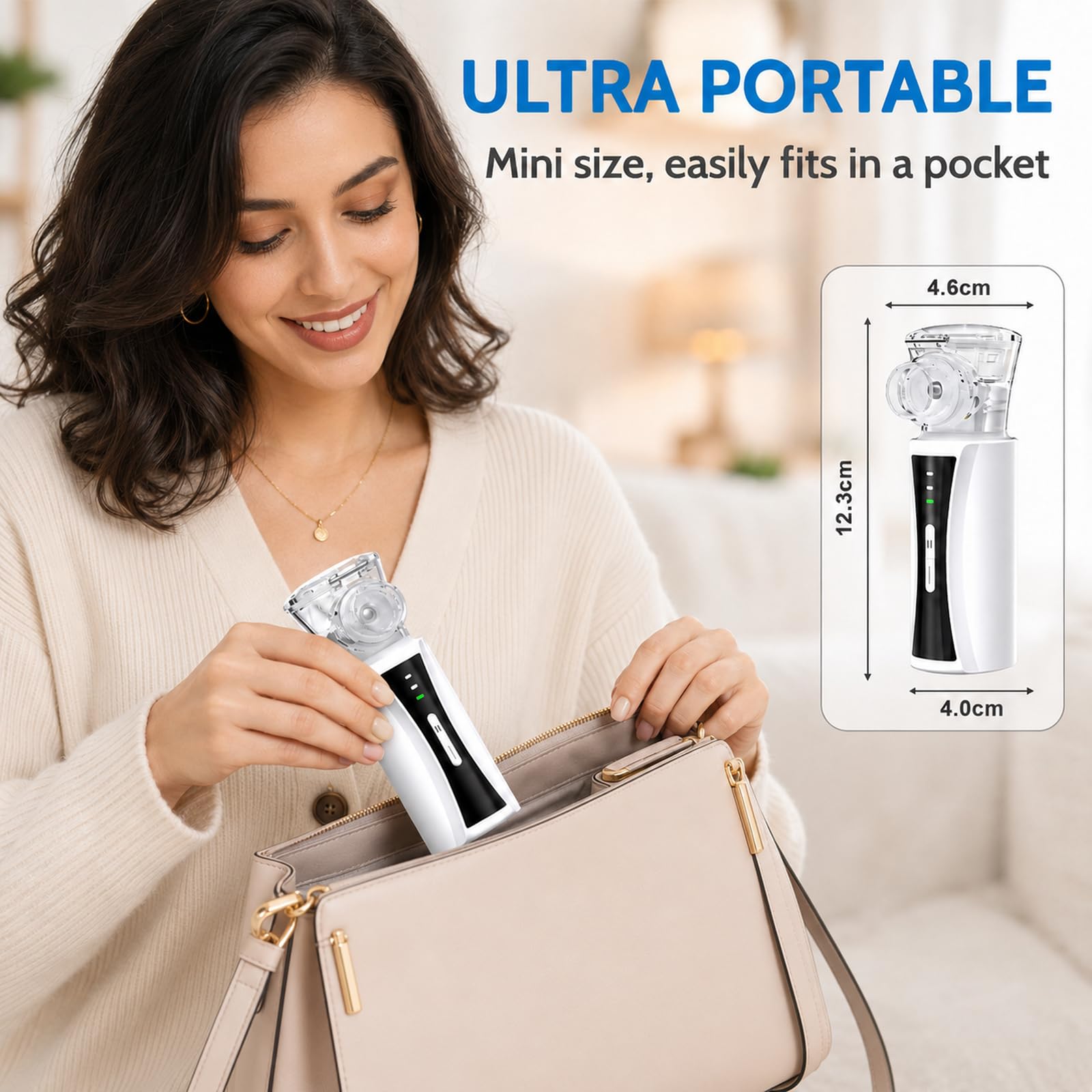 Aerosol Portatile Silenzioso per Adulti e Bambini Macchina Aerosol per USB Ricaricabile Nebulizzatore Ultrasuoni Portatile con 2 Maschere e Boccaglio per Uso Domestico e Viaggio