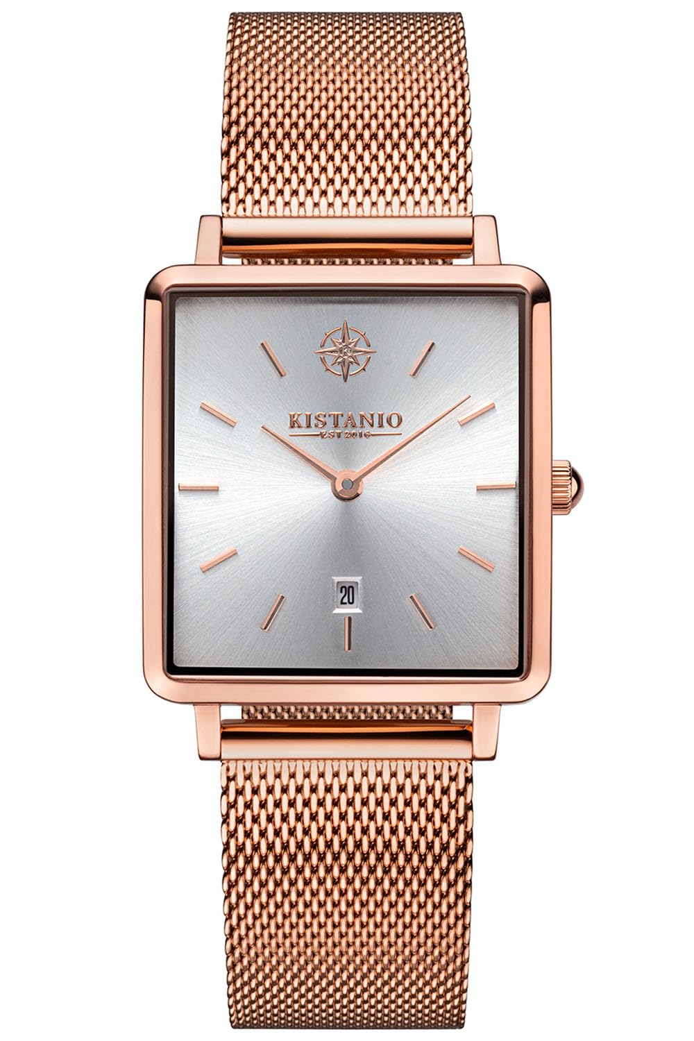 Carré - Reloj plano para mujer con banda de malla de cristal de zafiro rectangular de acero inoxidable con fecha diferentes variaciones