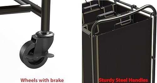 Vista 7 de Simple Houseware Heavy Duty 3-Bag Laundry Sorter Rolling Cart, Bronze Bronce