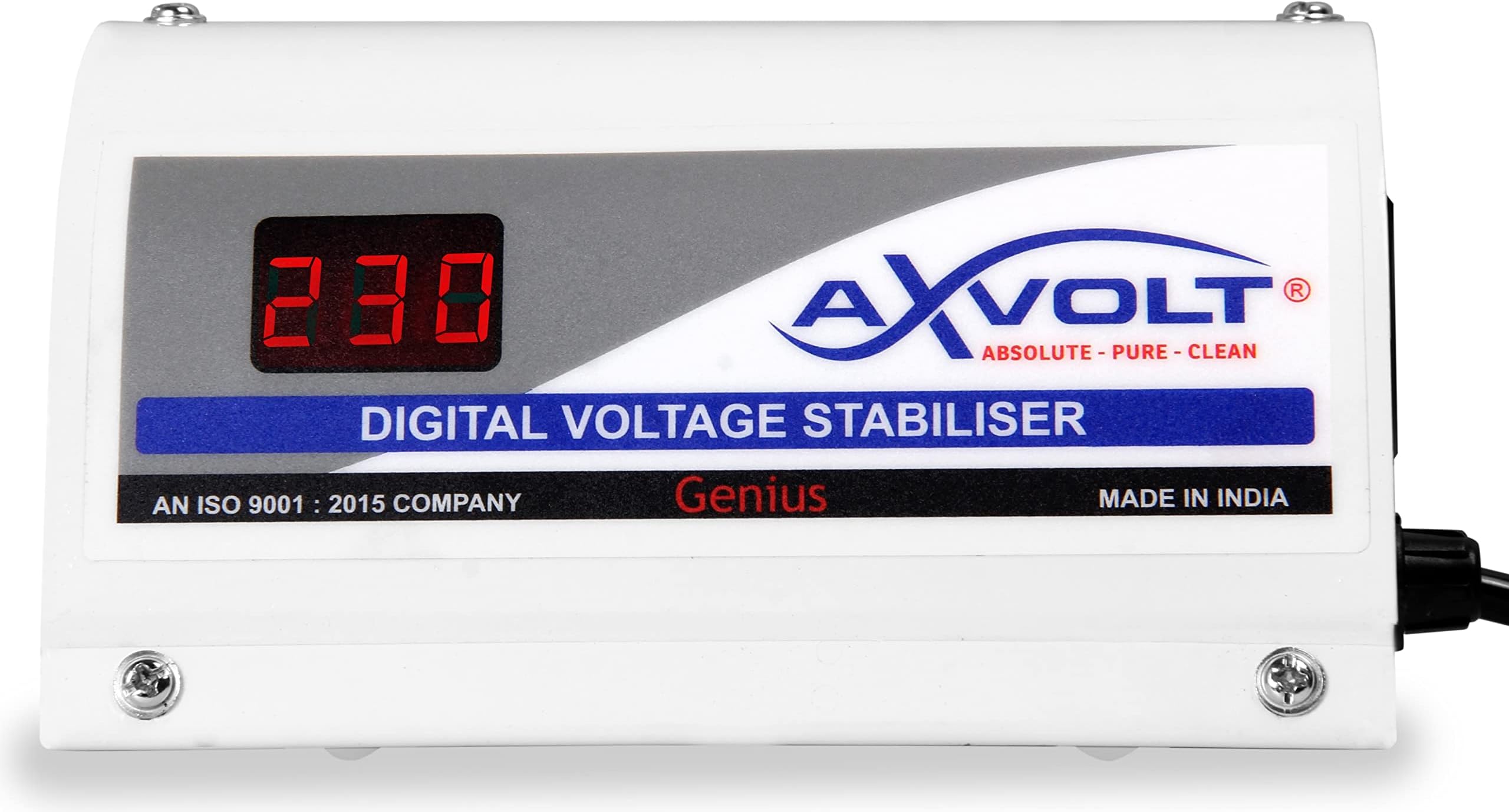 Axvolt Genius-D digital 600 VA copper voltage stabilizer for led tv smart tv qled tv oled tv up to 55 inch with high low voltage cutoff and time delay digital display
