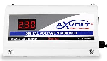 AXVOLT Genius-D Digital 600 VA Copper Voltage Stabilizer for led Smart QLED 4K TV up to 55 inch with high Low Voltage Cutoff and time delay