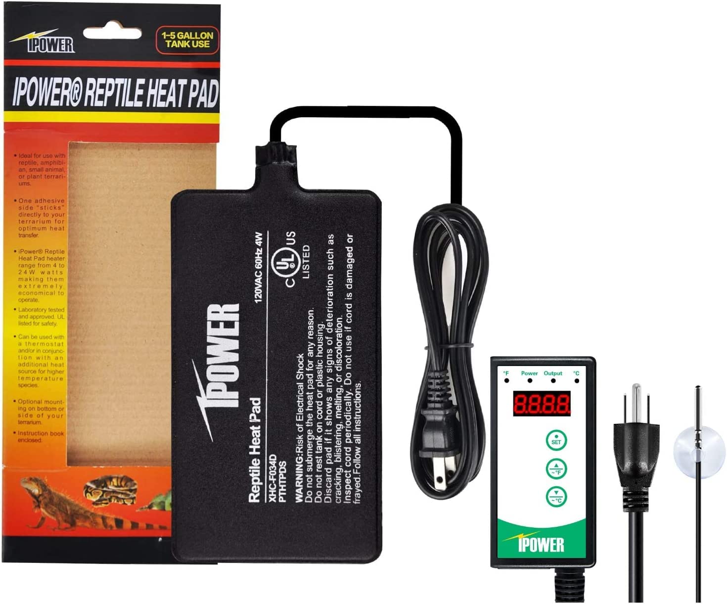 iPower 4"x7" Under Tank Heat pad and Digital Thermostat Combo Set for