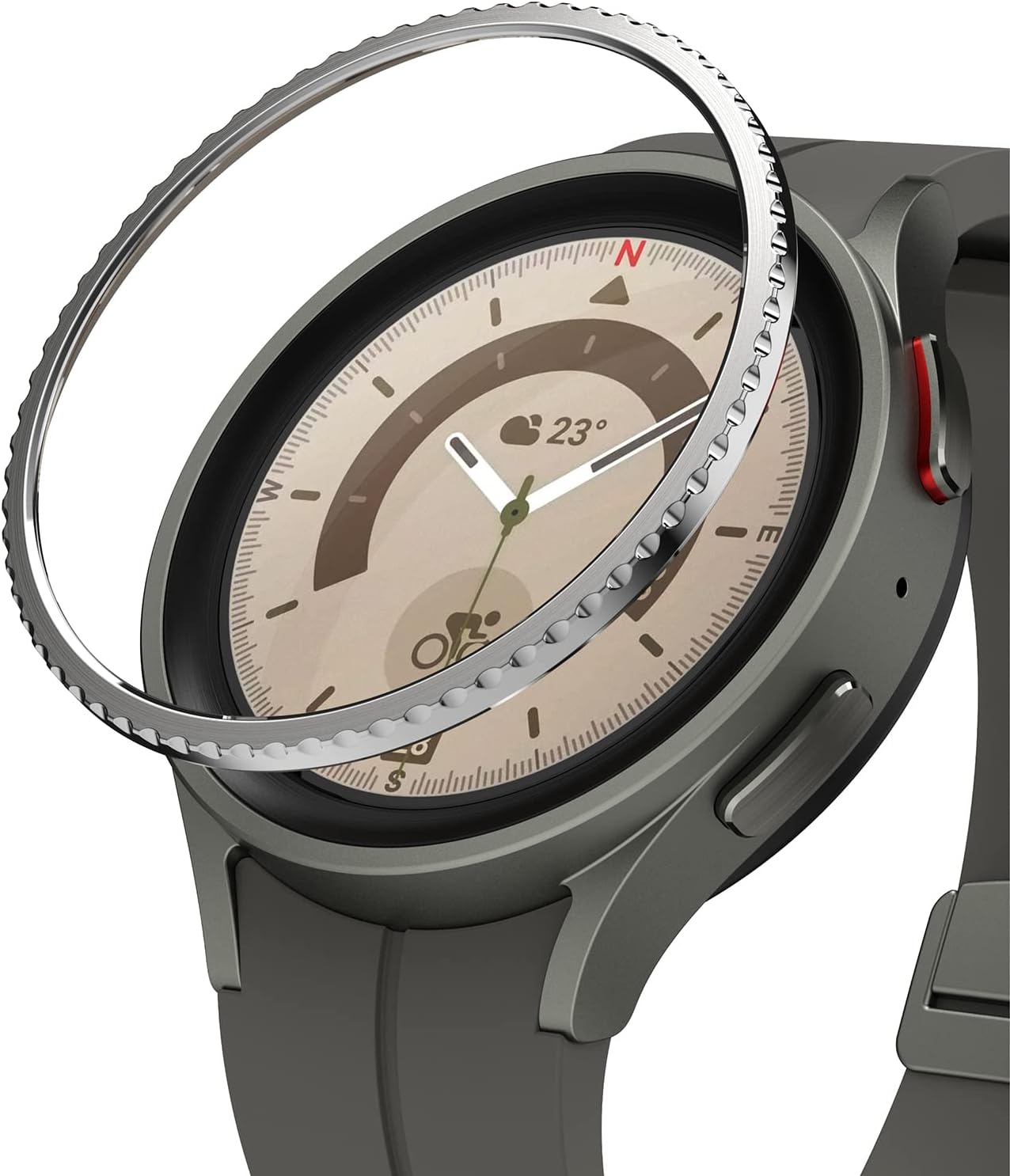 Ringke Bezel Styling [Stylish Stainless Steel Frame] Compatible with Samsung Galaxy Watch 5 Pro Case, Anti Scratch Protector Adhesive Cover Accessory - 45-30 (ST) Silver