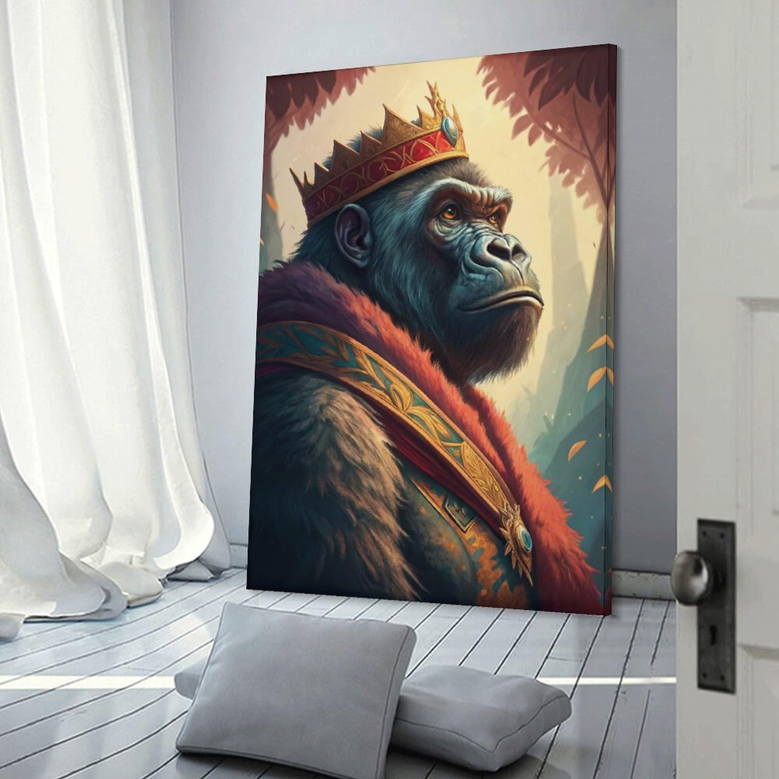 Junmoney Wall Picture Print King Gorilla Portrait, 20x30inch(50x75cm), for Entrance Walls, Hall Decor Or Foyers, A Neat Decor Update for Hallways