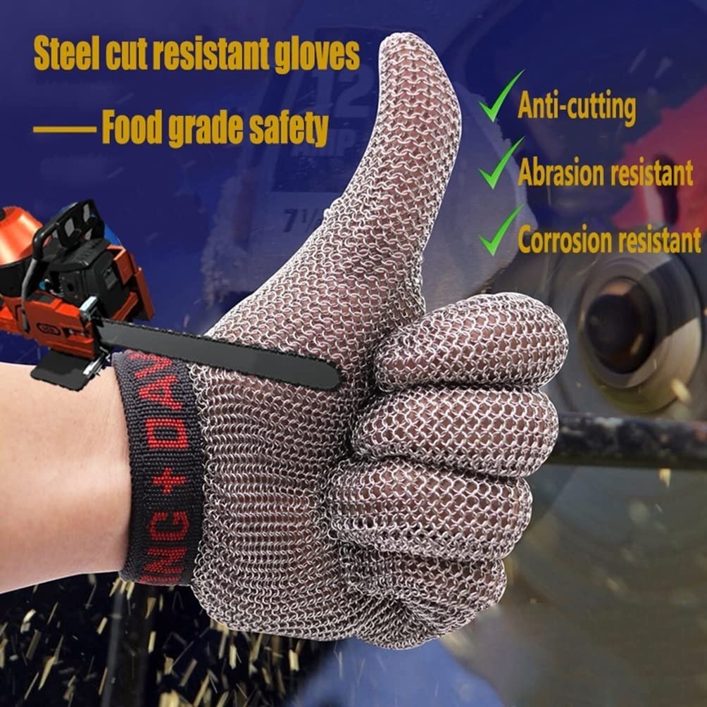 Guantes de Metal Resistentes a los Cortes con 9 Niveles de protección, for exploración al Aire Libre, Sacrificio, procesamiento de Alimentos. (Size : 1pcs/XS)