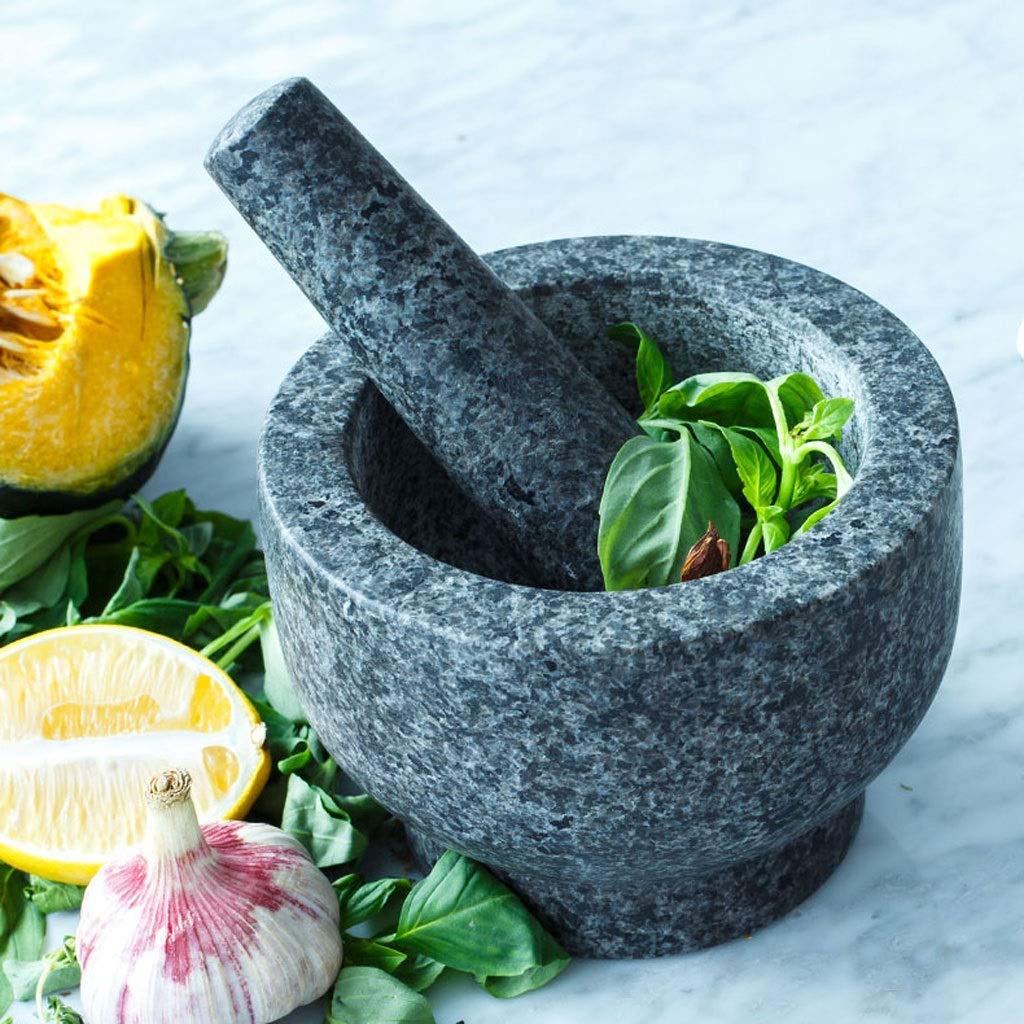 Stößel und Mörser, Premium-Stößel und Mörser aus massivem Granit, Gewürzbrecher, Mühle, Mahlpaste, Guacamole, Kräuter, Gewürze, Knoblauch, Ingwer