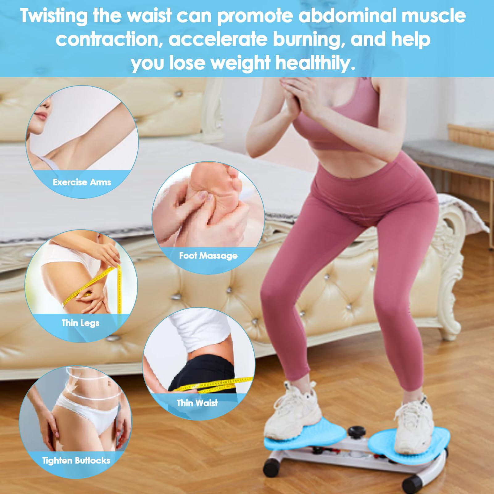 Ab Twist Board, Talia Twist Board do ćwiczeń, Talia Skręcająca Dysk Stojący Brzuch Twister Deska do ćwiczeń dla Kobiet Kobiecy masaż Stóp Utrata Masy Ciała Niebieski