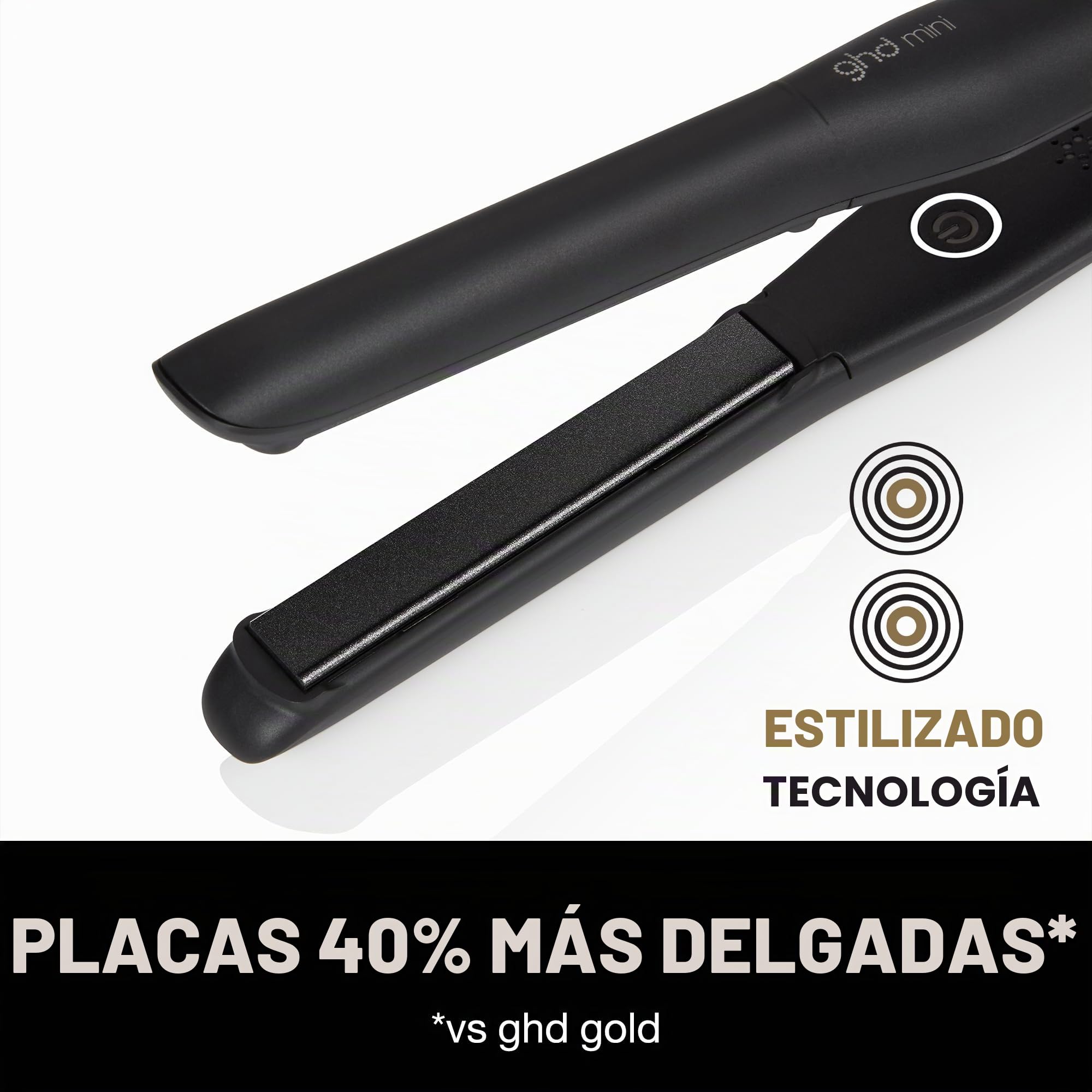 ghd Mini plancha delgada para el cabello, color negro, placas 40% más delgadas para un peinado de precisión desde la raíz, diseñadas para cabello corto, flecos y bobinas, 50% más de brillo
