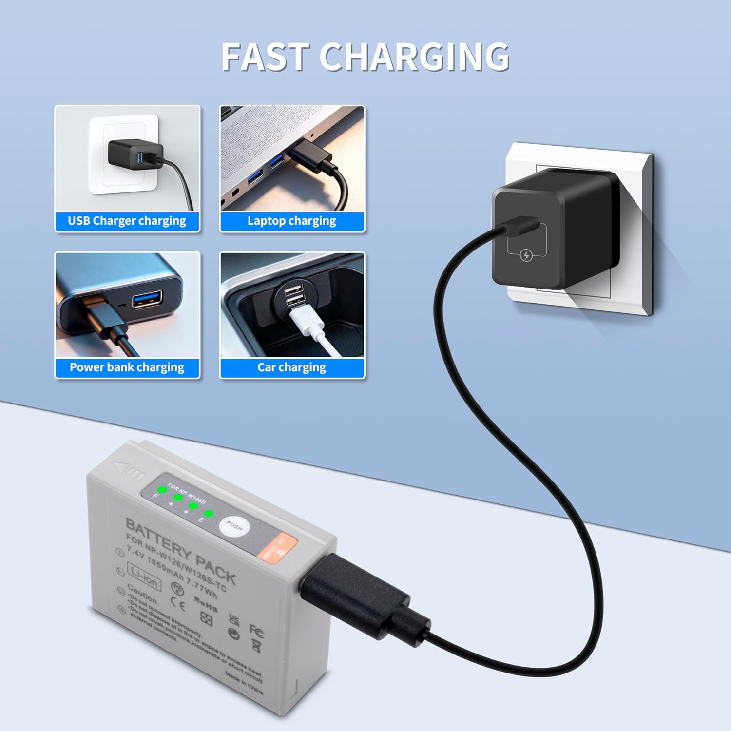 2 Pack NP-W126/W126S USB-C Charging Replacement Batteries, Camera Battery Fast Charging for Fujifilm XM5,X100V, X100VI, XS10, XT30 II, XE3, XE4, A5, X100F,X-Pro2, X-Pro3, X-T200 Cameras - Image 7