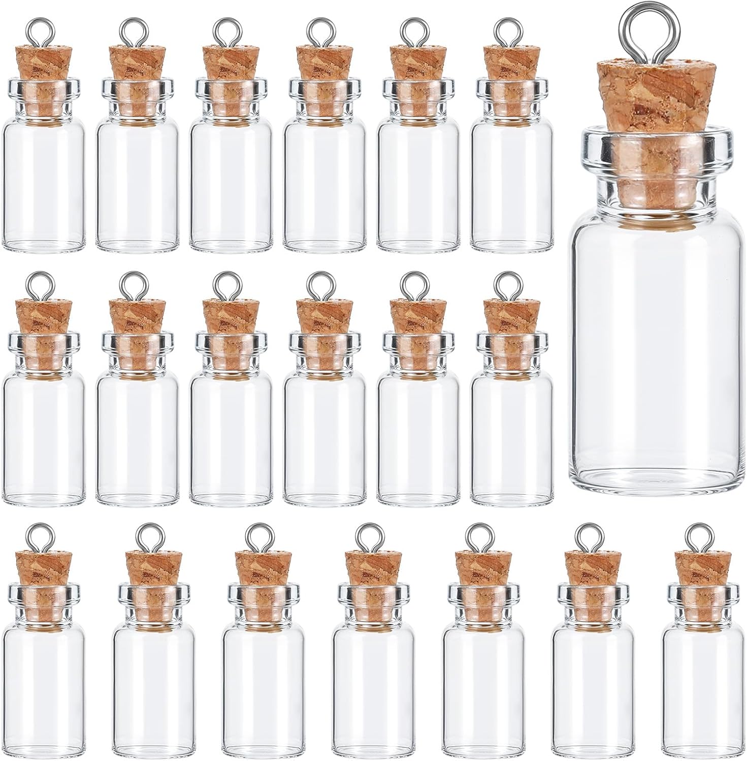 Telooco 20Pcs Small Glass Bottles with Cork 1ml Empty Spell Jars Mini Potion Bottles