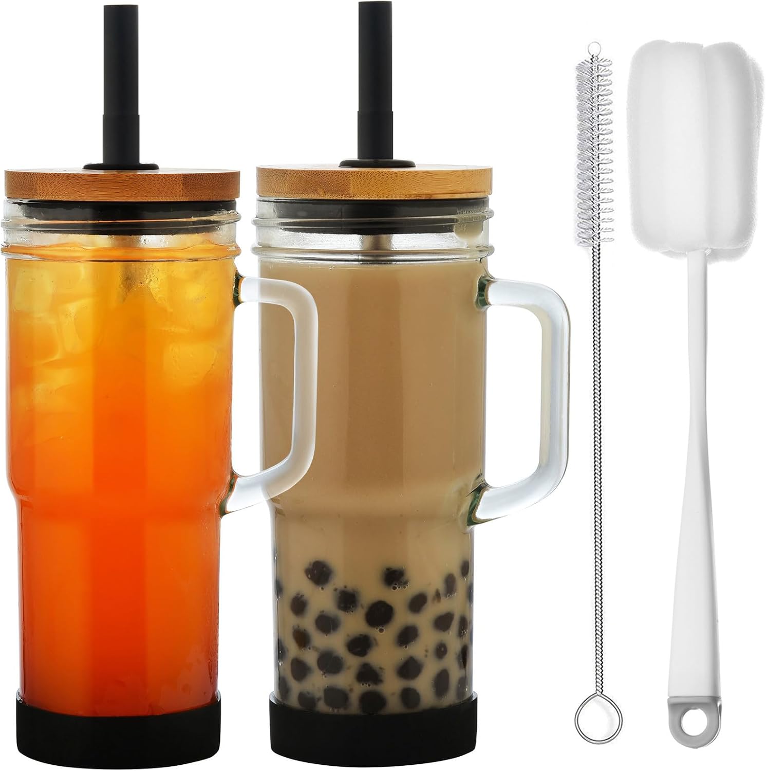 ALINK Glass Cups with Lids and Straws, 24 oz Mason Jar