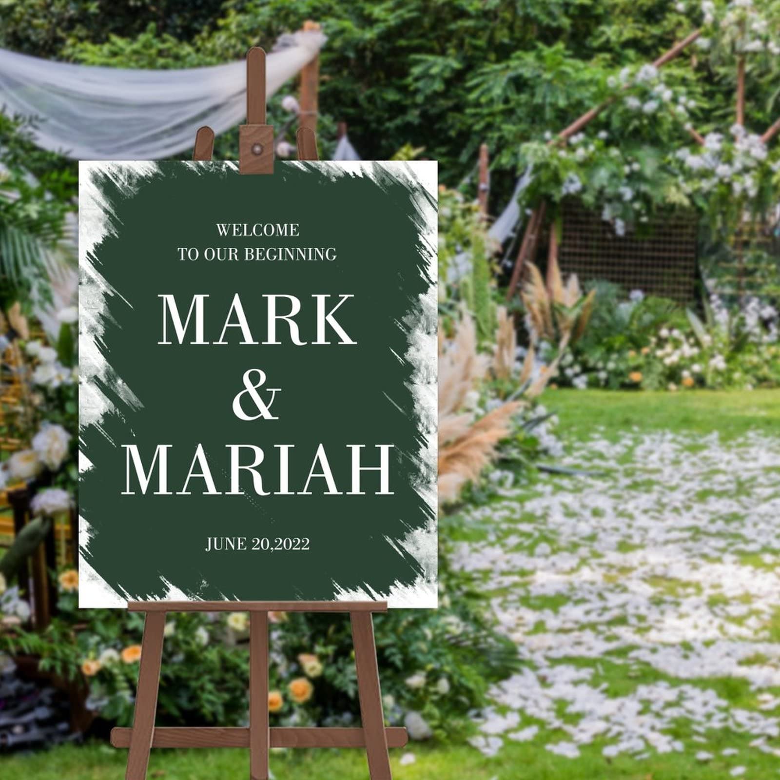 Panneau de calligraphie de mariage personnalisé Welcome to Our Beginning en bois 30x45cm
