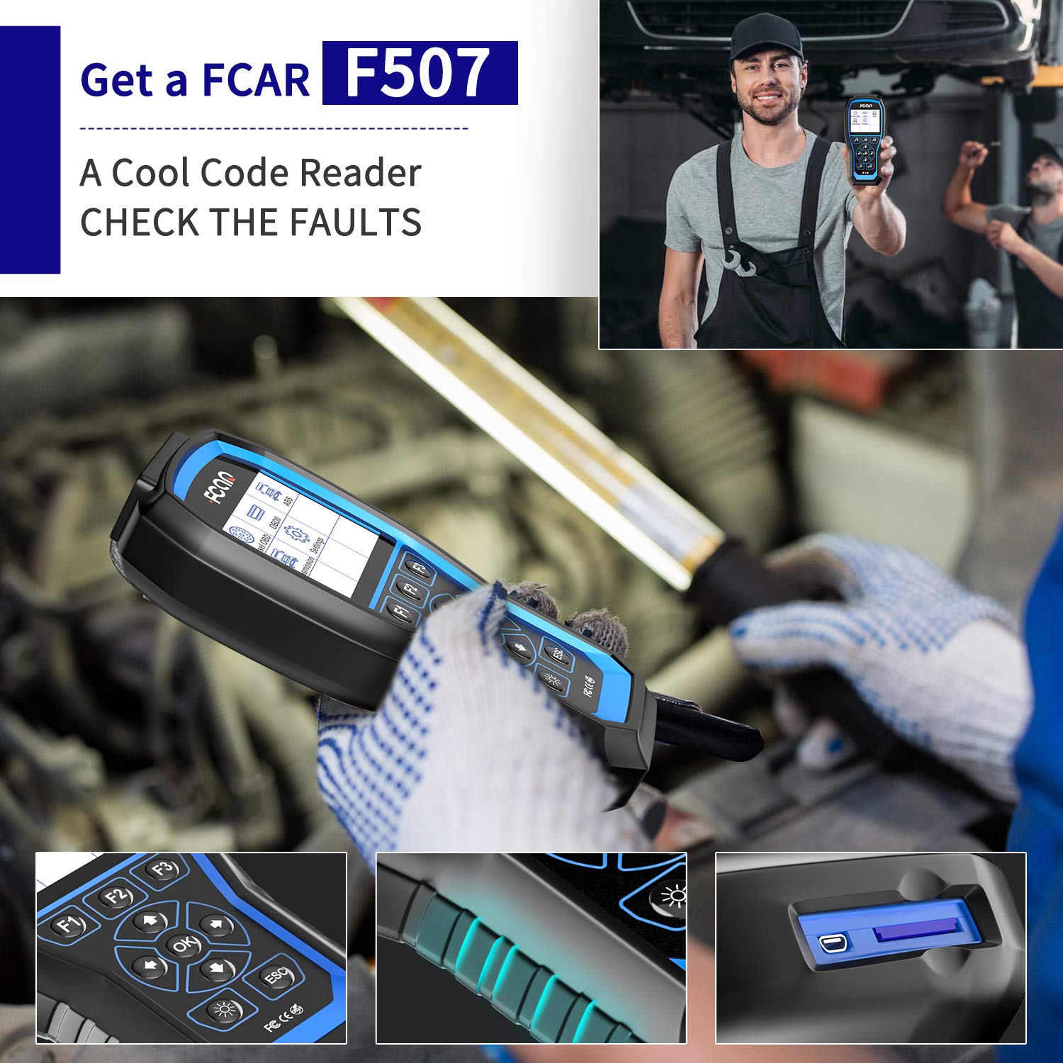 FCAR F507 Heavy Duty Truck Scanner, 2 in 1 Car OBD2 Scanner&HD Truck