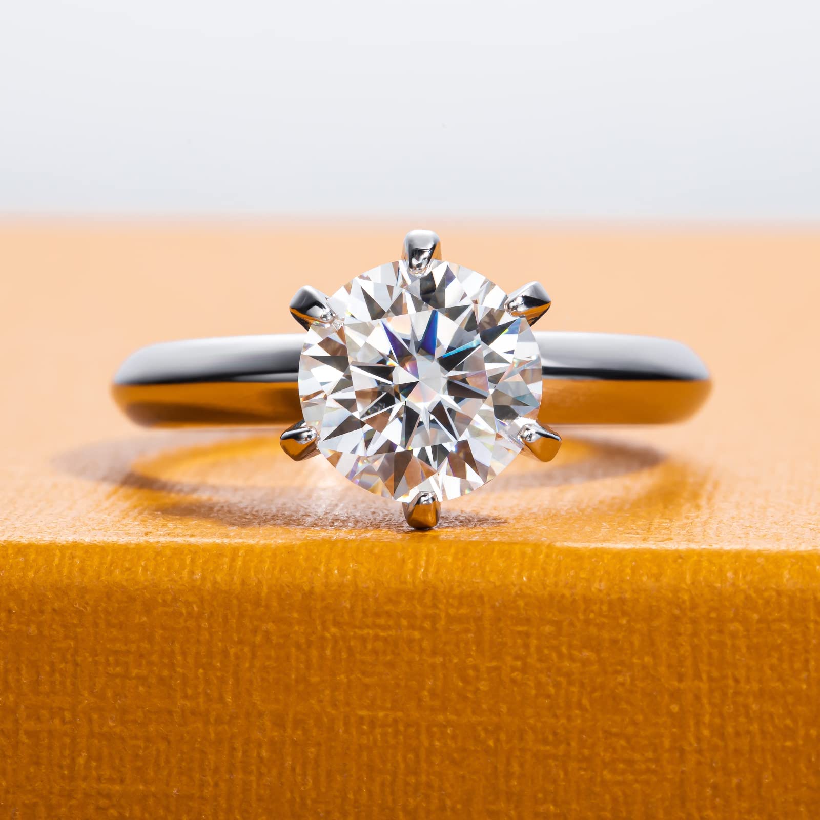 Anillo de moissanita, 0.5/1/1.5/2/2.5/3 quilates redondo de corte brillante de moissanita, anillo de compromiso solitario de seis puntas, chapado en oro, plata de ley 925, anillos de boda para mujer 2