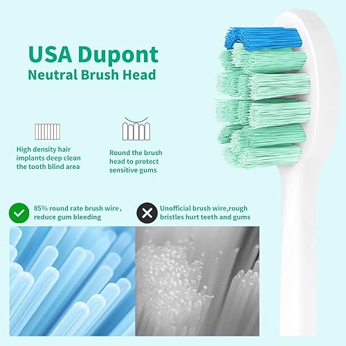 Miniatura 2 de Cepillo de dientes eléctrico, cepillo de dientes eléctrico recargable con sensor de presión (reemplazo de cabezal de cepillo, paquete de 8)